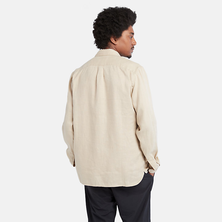Chemise en lin avec poche pour homme en beige-