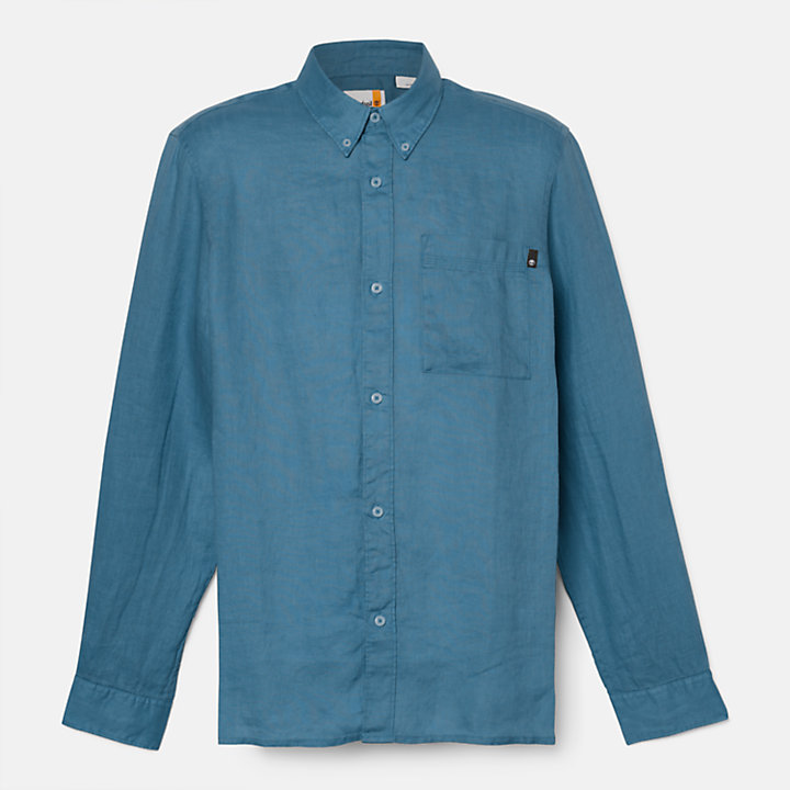 Chemise en lin à poche pour homme en bleu-