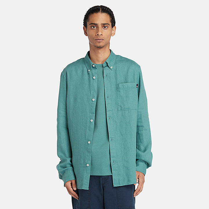 Camicia in Lino con Tasca da Uomo in verde acqua
