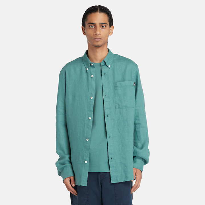 Camicia in Lino con Tasca da Uomo in verde acqua-