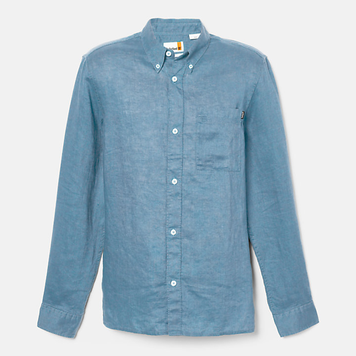 Chemise en lin avec poche pour homme en bleu-