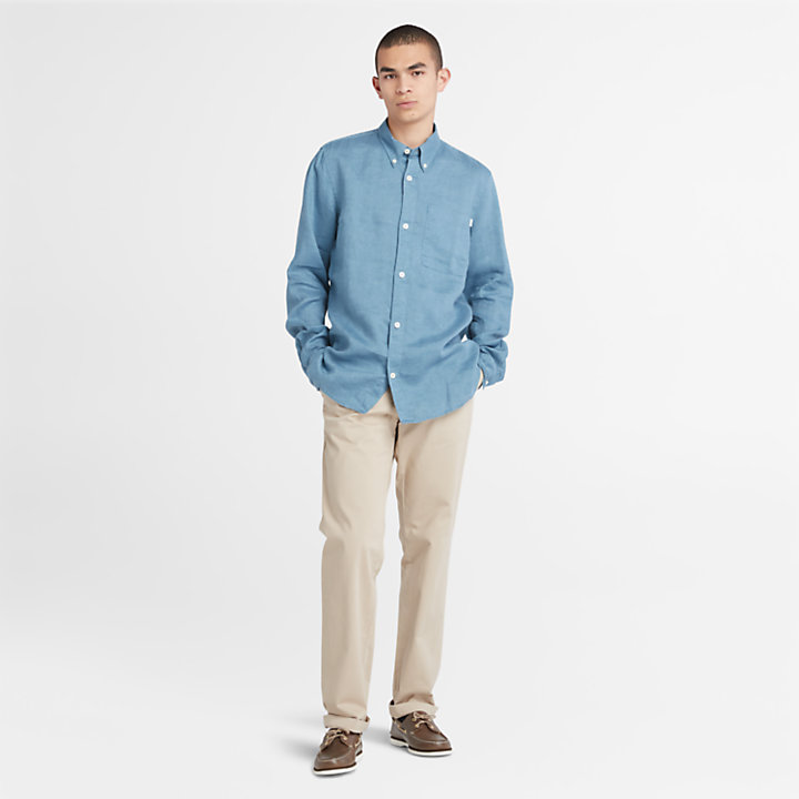 Linen Pocket Shirt for Men in Blue-