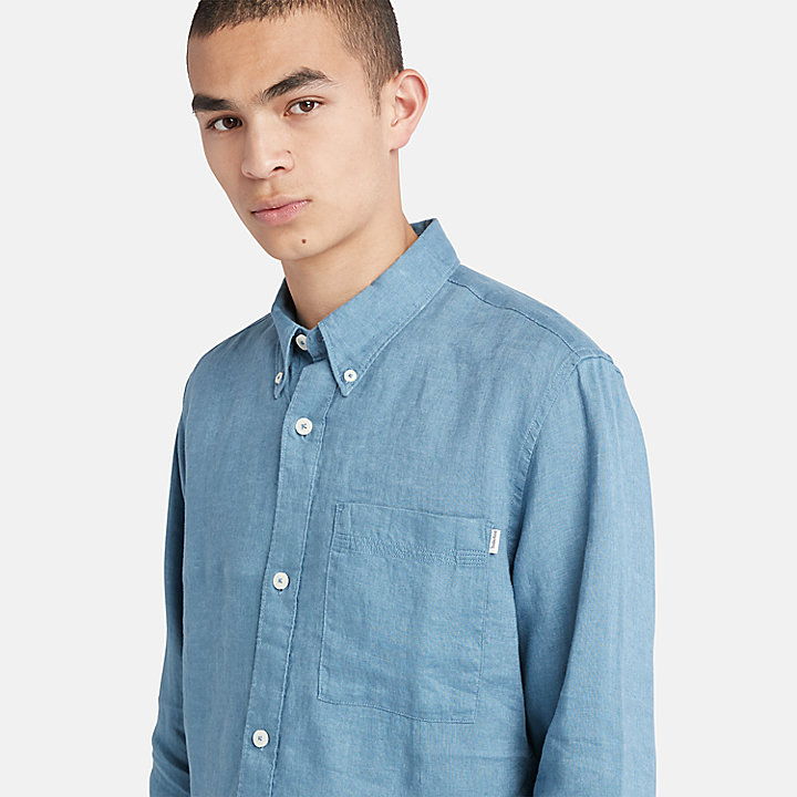 Chemise en lin avec poche pour homme en bleu