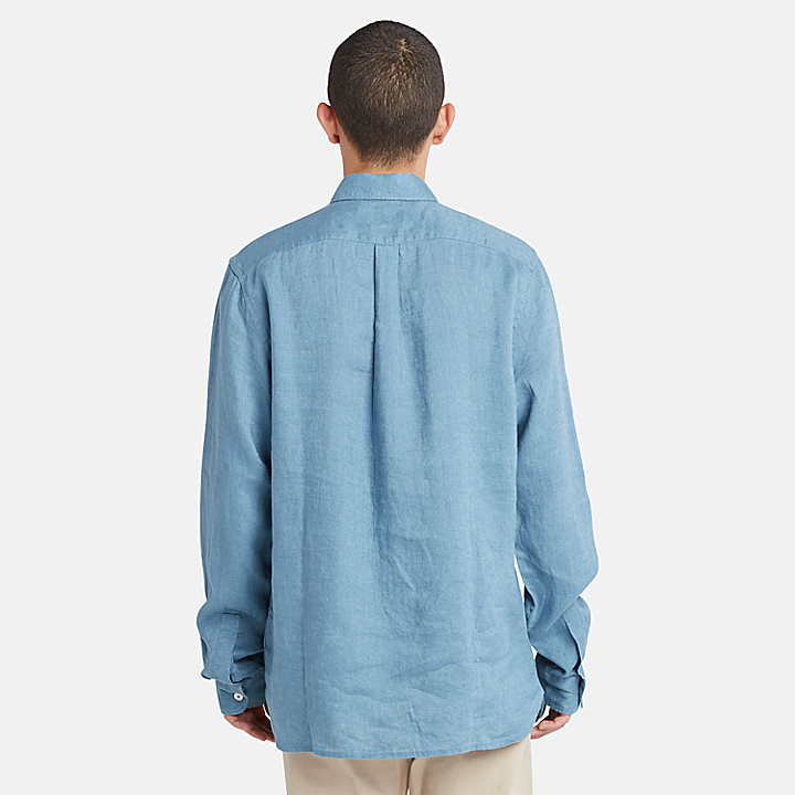 Camisa com Bolso em Linho para Homem em azul