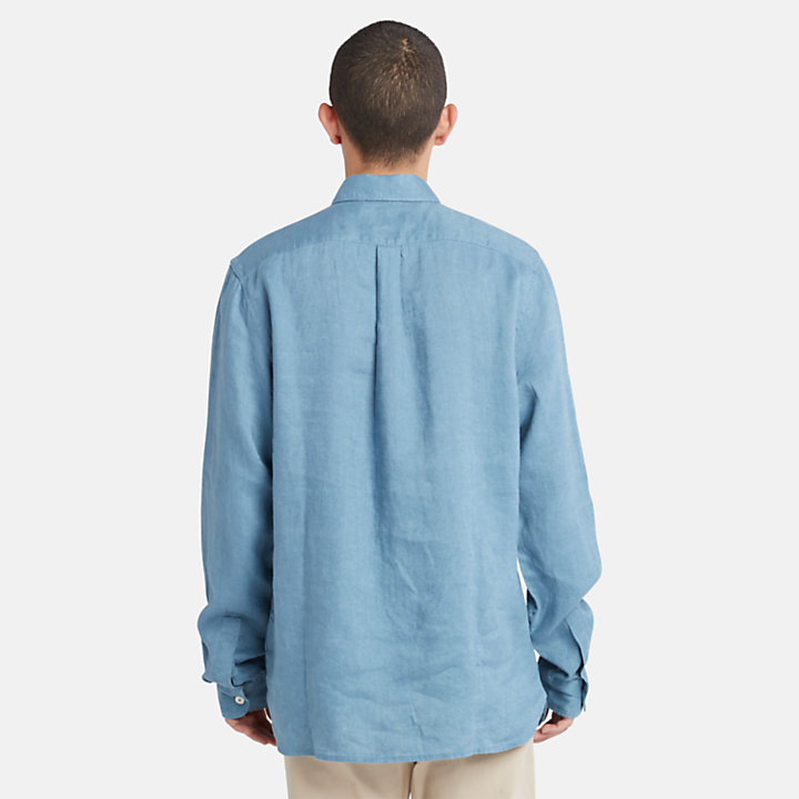 Camisa com Bolso em Linho para Homem em azul-