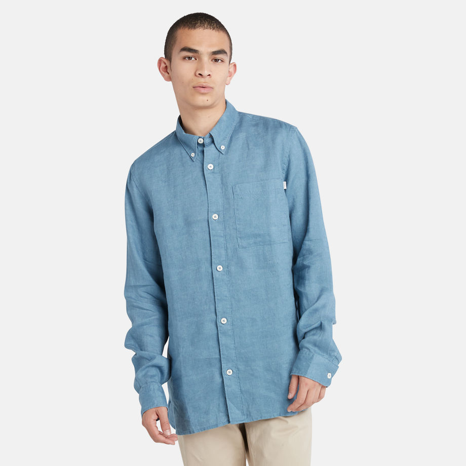 Timberland Linen Pocket Shirt For Men In Blue Blue
