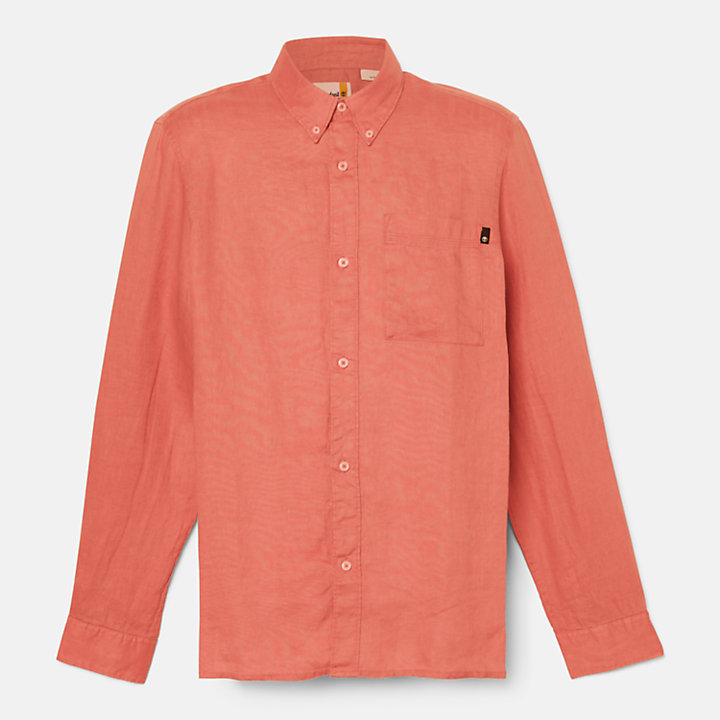 Camisa em Linho com Bolso para Homem em laranja-claro-