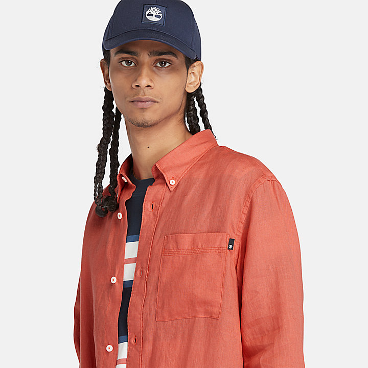 Camisa em Linho com Bolso para Homem em laranja-claro