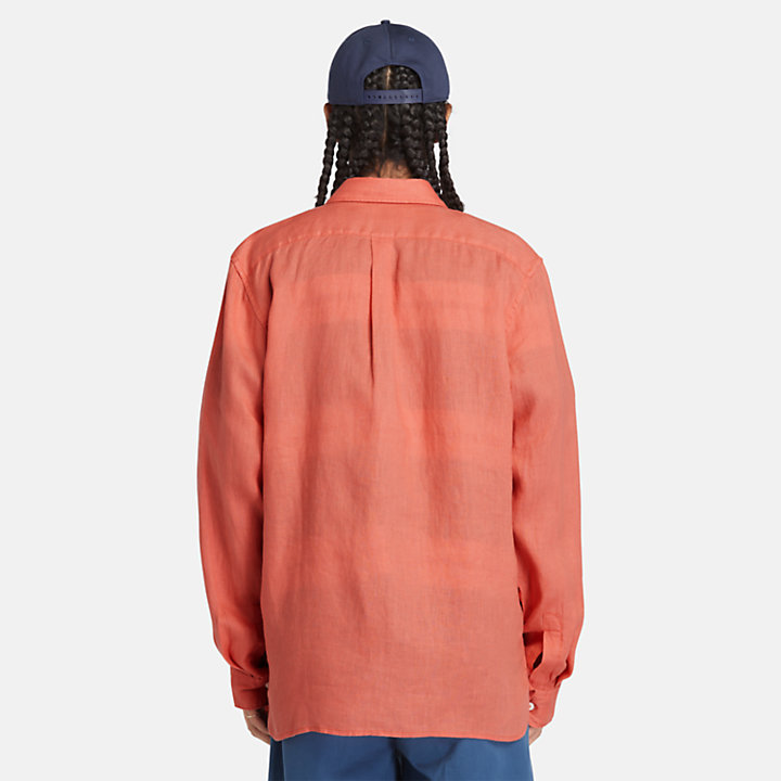 Camicia in Lino con Tasca da Uomo in arancione chiaro-