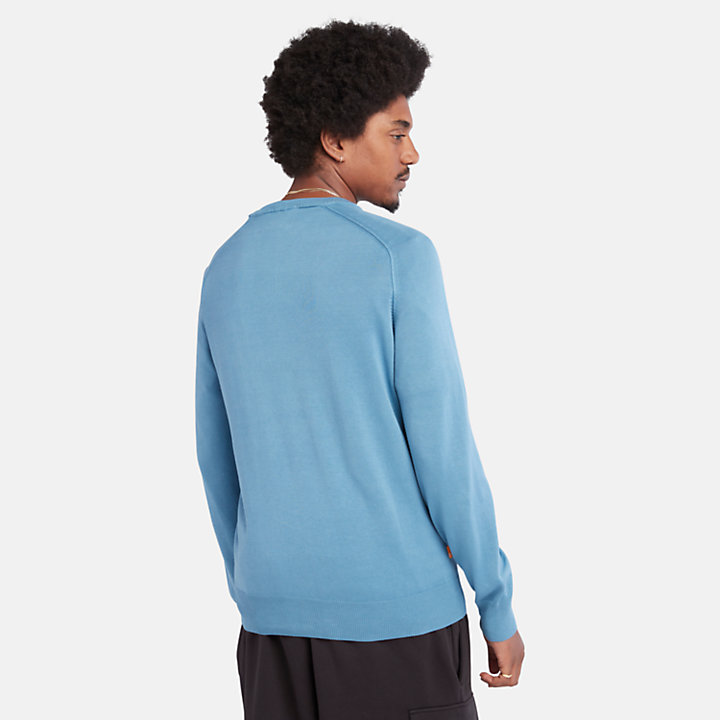 Jersey de cuello redondo y lavado contemporáneo para hombre en azul-
