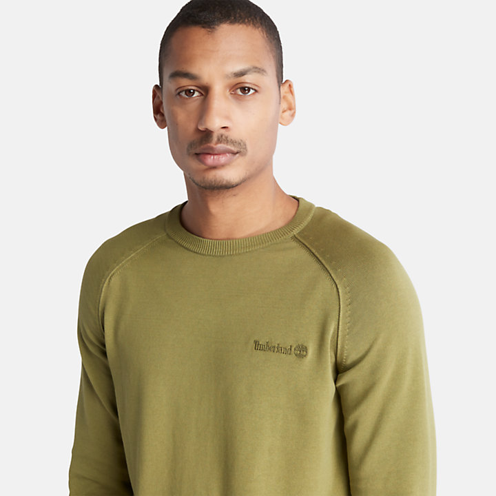 Jersey de cuello redondo y lavado contemporáneo para hombre en verde oscuro-