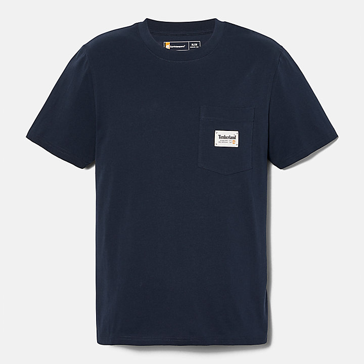 T-shirt em Algodão com Bolso para Homem em azul-marinho