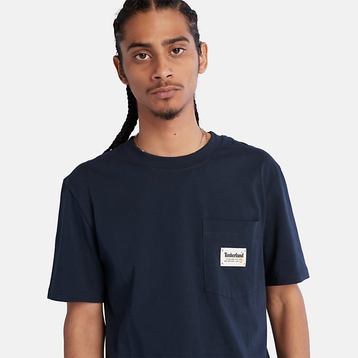 T-shirt con Tasca in Cotone da Uomo in blu marino-