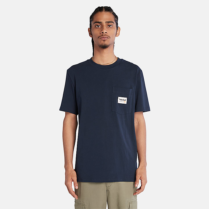 T-shirt em Algodão com Bolso para Homem em azul-marinho