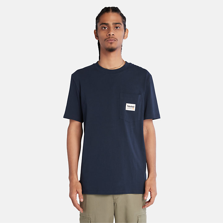 T-shirt em Algodão com Bolso para Homem em azul-marinho-