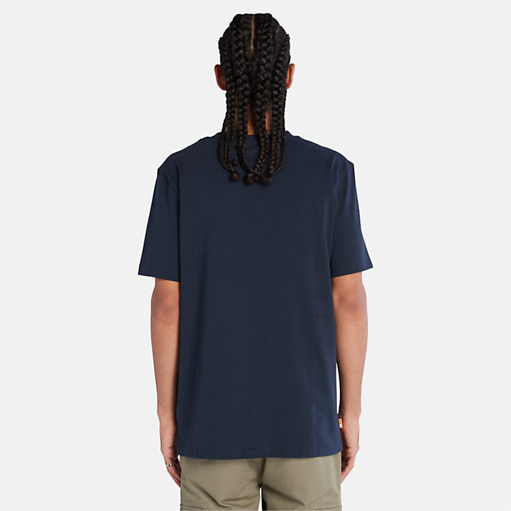 T-shirt em Algodão com Bolso para Homem em azul-marinho-