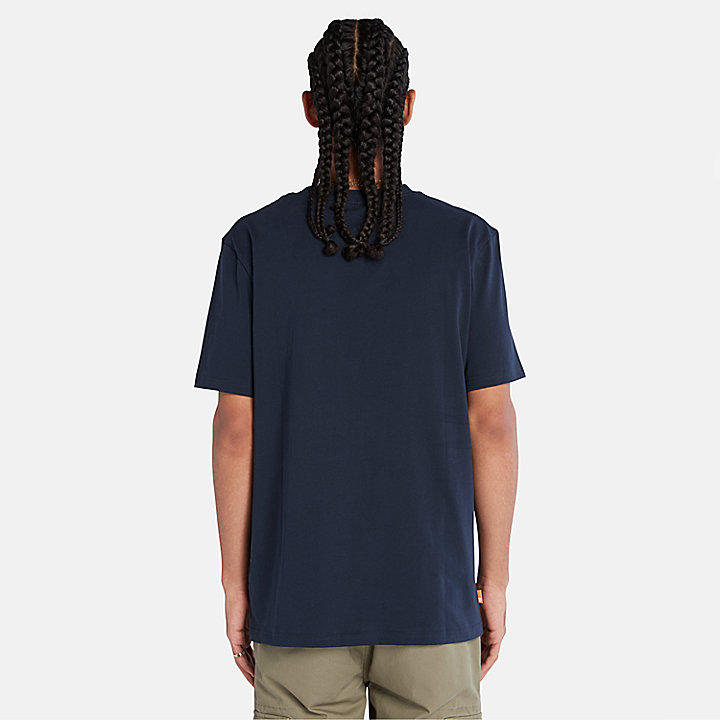 Camiseta de algodón con bolsillo para hombre en azul marino