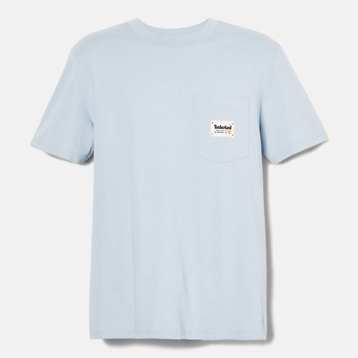 Katoenen T-shirt met borstzak voor heren in lichtblauw-