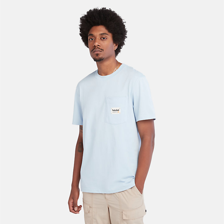 Camiseta de algodón con bolsillo para hombre en azul claro-