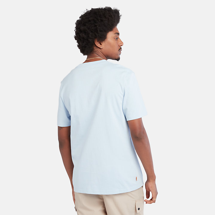T-shirt em Algodão com Bolso para Homem em azul-claro-