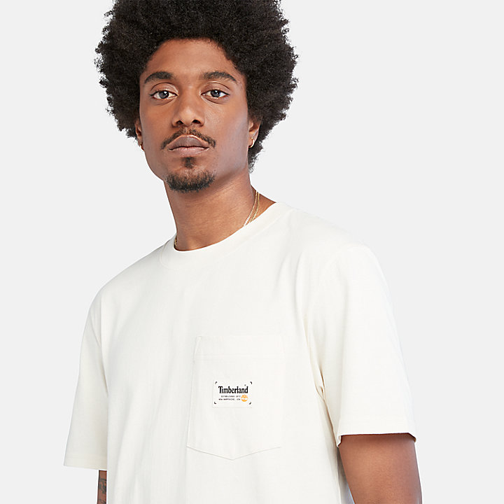 Camiseta de algodón con bolsillo para hombre en beis