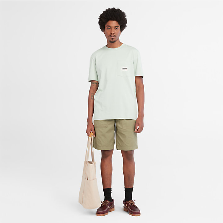 Camiseta de algodón con bolsillo para hombre en verde claro-