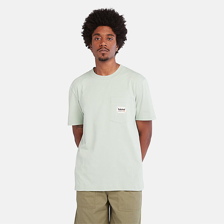 T-shirt em Algodão com Bolso para Homem em verde-claro