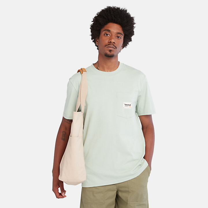 T-shirt em Algodão com Bolso para Homem em verde-claro-