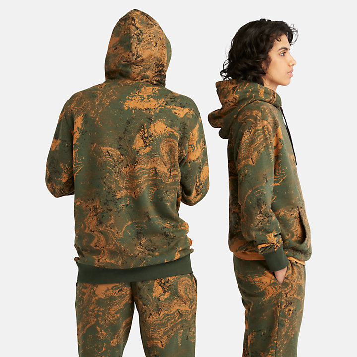 Camisola com Capuz Estampada Sem Género em estampado verde/laranja-