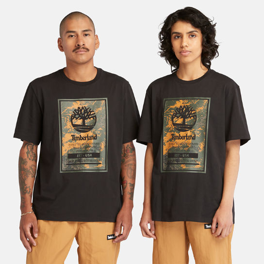 T-shirt à logo imprimé unisexe en noir | Timberland