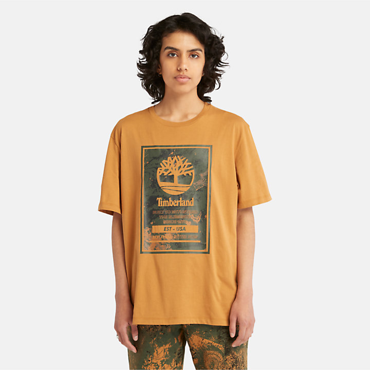 T-shirt com Logótipo Estampado Sem Género em laranja-