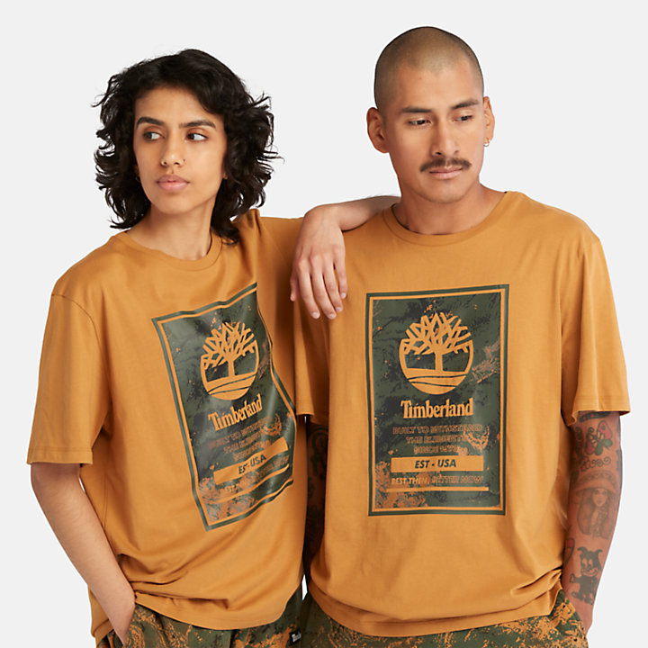 T-shirt à logo imprimé unisexe en orange-
