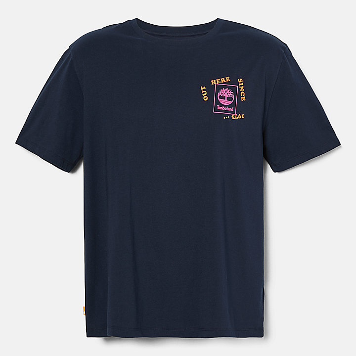 T-shirt de randonnée à imprimé vintage pour homme en bleu marine