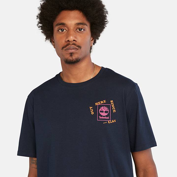 T-shirt de randonnée à imprimé vintage pour homme en bleu marine-
