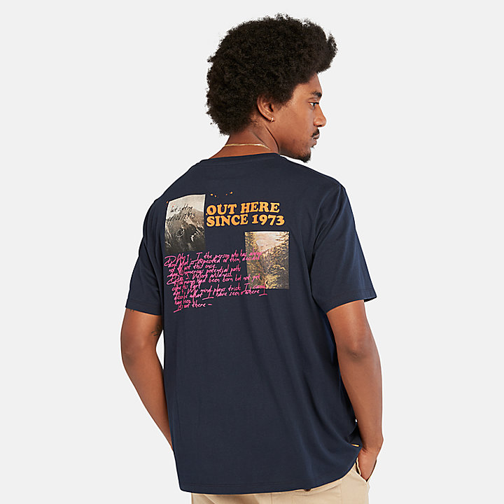 T-shirt de Caminhada com Gráfico Vintage para Homem em azul-marinho