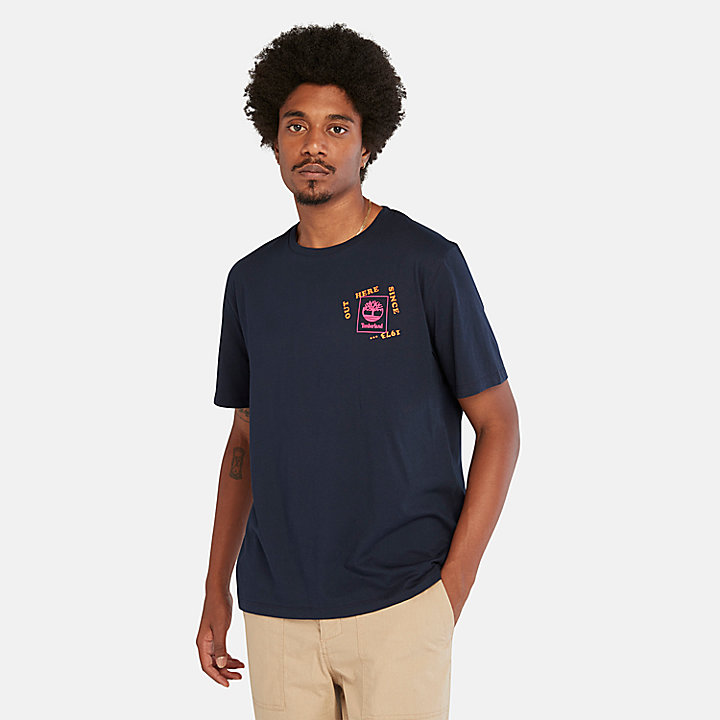 T-shirt de randonnée à imprimé vintage pour homme en bleu marine