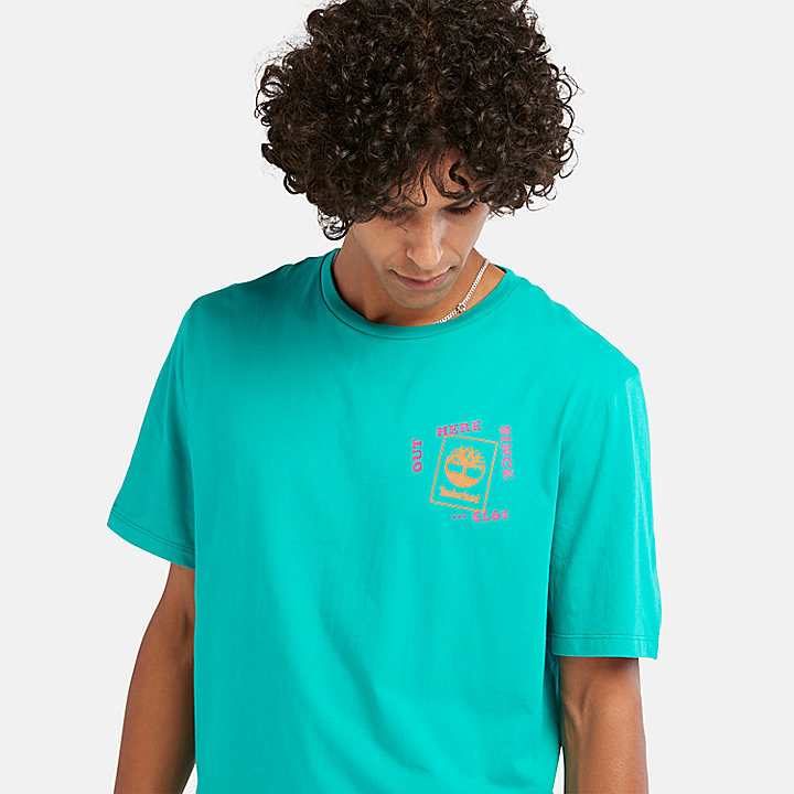 Wandel-T-shirt met vintage print voor heren in groenblauw
