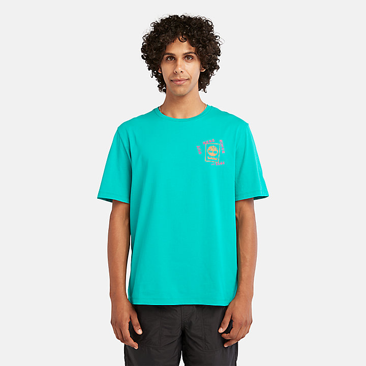 T-shirt de Caminhada com Gráfico Vintage para Homem em azul-petróleo