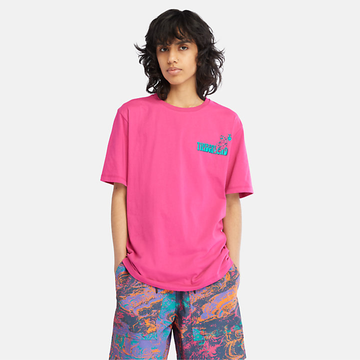 T-shirt Gráfica High Up in the Mountain Sem Género em cor-de-rosa-