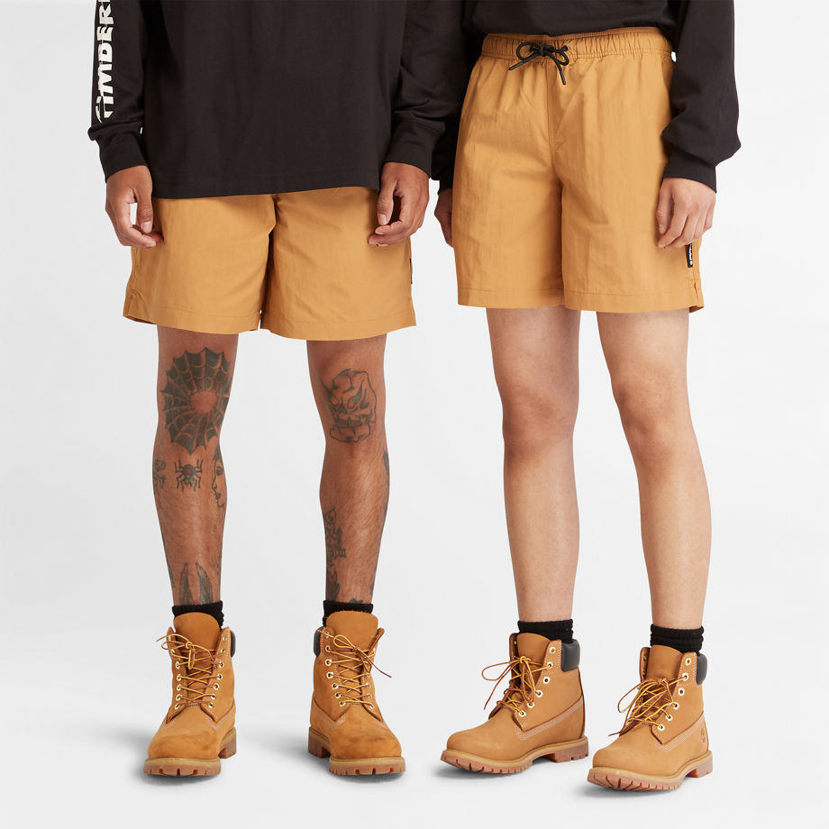 Timberland All Gender Nylon Woven Shorts In Orange Orange Unisex