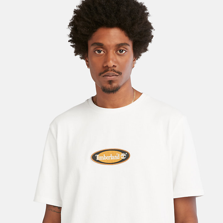 Camiseta de alto gramaje con logotipo ovalado para hombre en blanco-