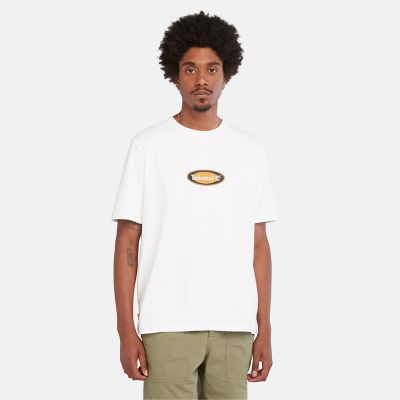 Timberland Heavyweight Oval Logo T-shirt Voor Heren In Wit Wit