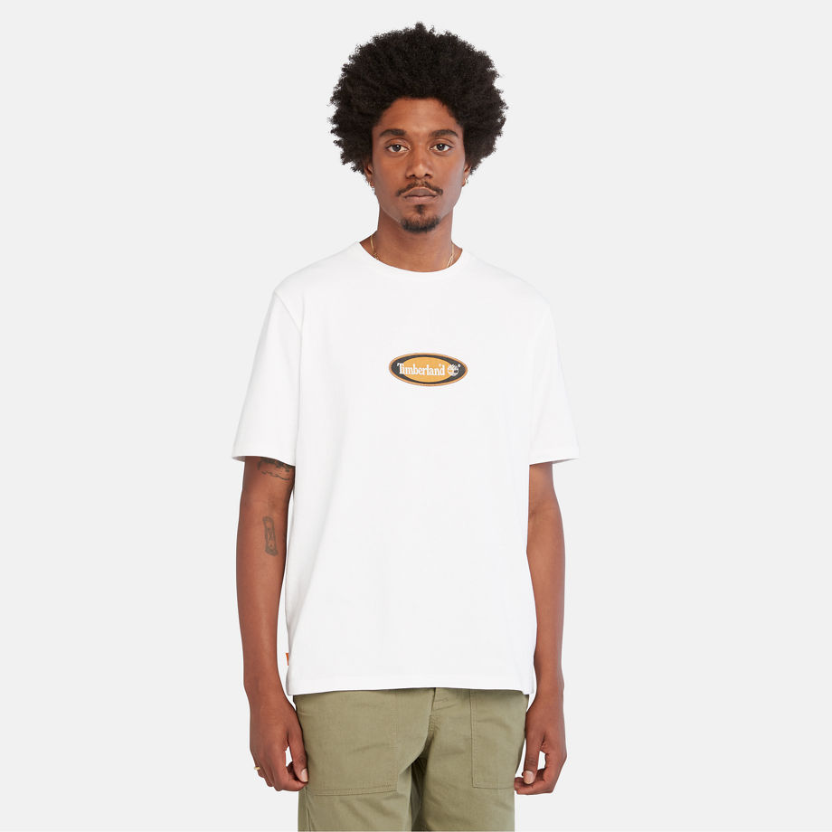 timberland t-shirt épais à logo ovale pour homme en blanc blanc, taille s