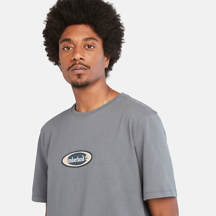 Camiseta de alto gramaje con logotipo ovalado para hombre en azul oscuro-