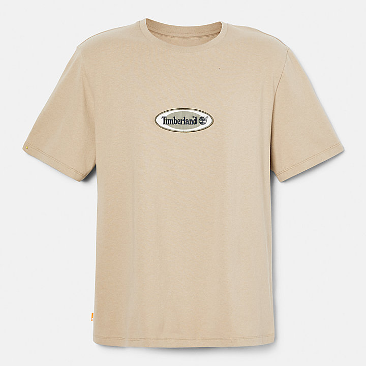 Camiseta de alto gramaje con logotipo ovalado para hombre en beis