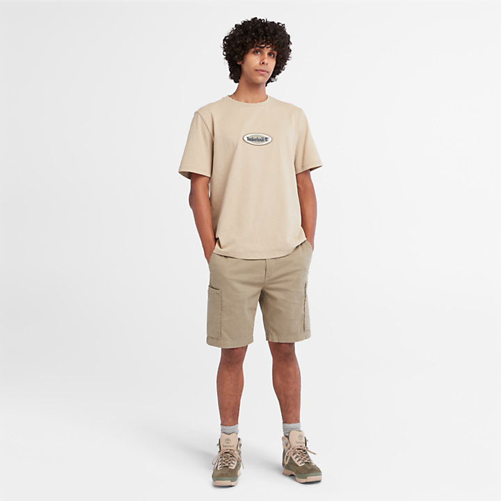 T-shirt Pesada com Logótipo Oval para Homem em bege-