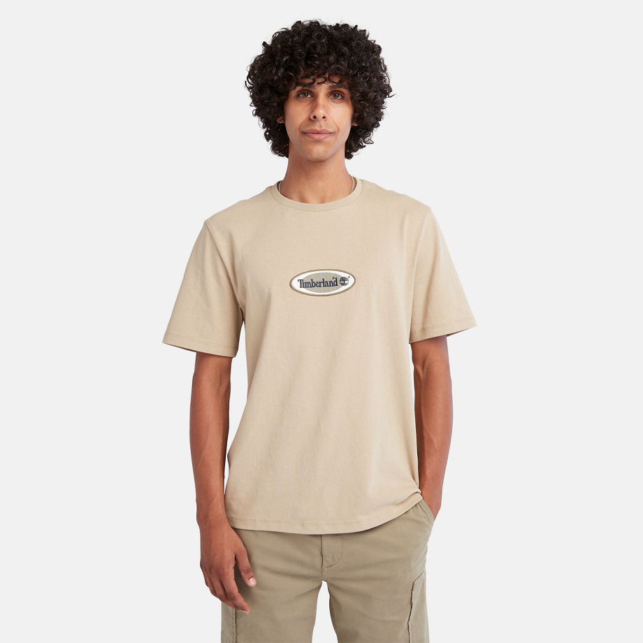 Timberland Heavyweight Oval Logo T-shirt For Men In Beige Beige, Size S