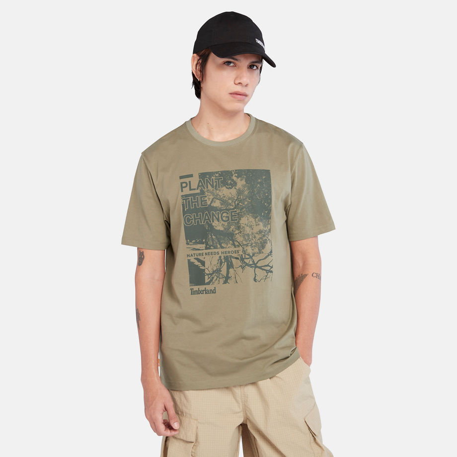 Timberland Slogan Front Graphic T-shirt For Men In Green Green