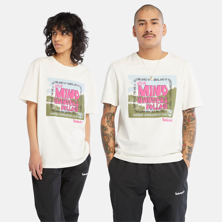 Timberland All Gender T-shirt Mit Outdoor-grafik In Weiß Weiß Unisex