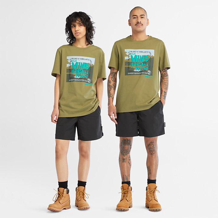 T-shirt Outdoor Graphic unisexe en vert foncé-